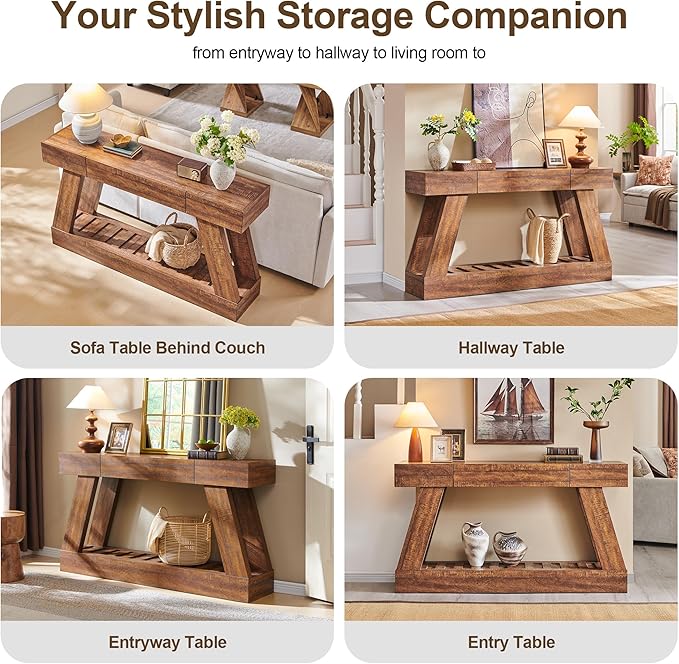 OKD 60" Farmhouse Entryway Table with Drawer, Narrow Long Console Table for Entryway, Console Tables with Storage(Reclaimed Barnwood)