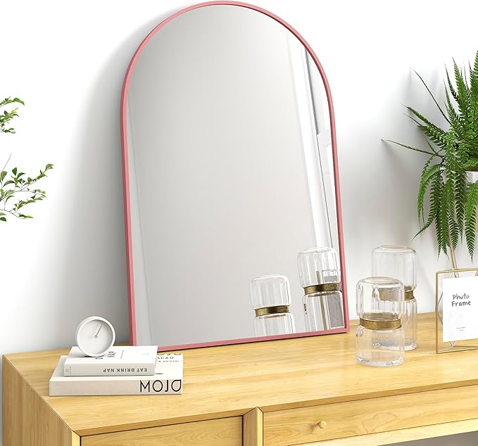30x20 Arch Mirror Full Length Wall Mounted Hanging or Against Wall Metal Aluminium Alloy Frame Dressing Mirrors for Entryway Bedroom Bathroom Living Room 30 20 inch Rosegold Rose Gold