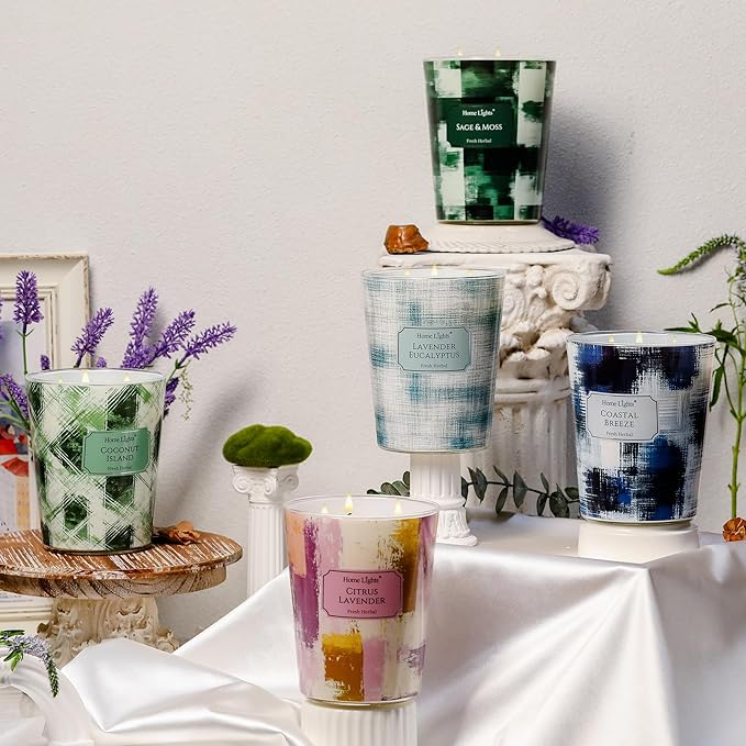 HomeLights 3-Wick Candles for Home Scented - 34oz Soy Wax Blend Candle Long-Lasting Fragrance, Scandinavian Minimalist Design Home Decor and Housewarming Gifts, Lavender Eucalyptus