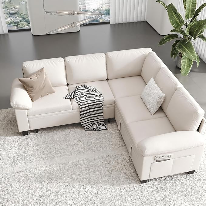 76.8" Modular Sectional Sleeper Sofa with Pull Out Bed,U Shaped 5 Seat Sectional Sofa with Storage,Modular Couch for Living Room,Deep Seat Couch with Removable Sofa Cover,Beige