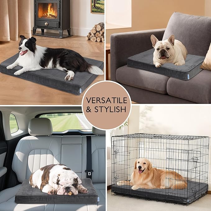 Dog Bed for Large Dog - Orthopedic Pet Beds with Memory Foam, Waterproof Removable Washable Cover with Non-Slip Bottom, Grey, 35" L x 23" W x 3" H