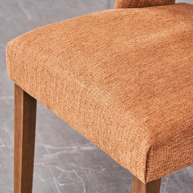 VKNOW Wooden Dining Chairs Set of 2, Modern Fabric Upholstered Dining Room Chair Kitchen Chairs, Farmhouse Dinner Chair for Kitchen Dining Room, Orange