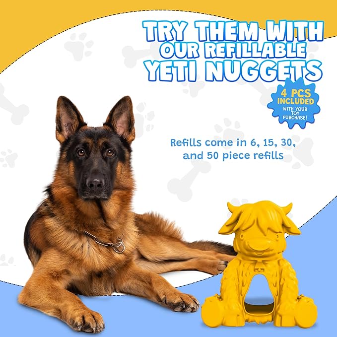 Yeti Puff and Play Dog Toy, Dog Chew Holder, Fun Stimulating Chew Toy for Teething, Behavior Training for Light to Moderate Chewers (Yellow - Yak)