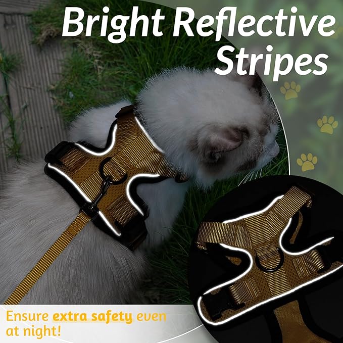 rabbitgoo Cat Harness and Leash for Walking, Escape Proof Soft Adjustable Vest Harnesses for Cats, Easy Control Breathable Reflective Strips Jacket, Yellow, XXS