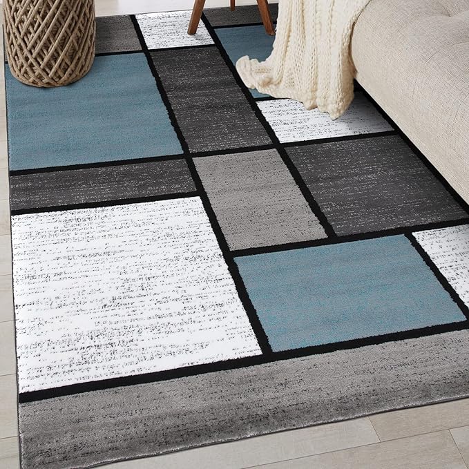 Rugshop Contemporary Modern Boxes for Home Office,Living Room,Bedroom,Kitchen Non Shedding Area Rug 3'3" x 5' Blue/Gray