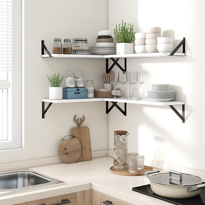 Axeman White Floating Shelves for Wall 24 Inch | 8 Inch Deep Wood Floating Shelves Set of 2 | 24W x 8D Rustic Wall Shelves for Bathroom Kitchen Living Room | Bookshelf Display Shelves