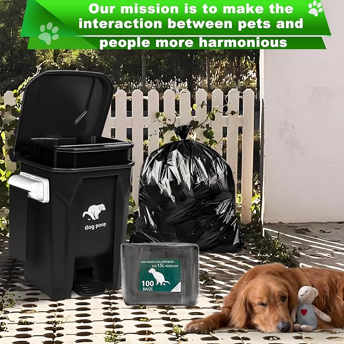 200 Black Unscented Thick Dog Waste Bags for 15L and 20L Dog Poop Trash Can, 10 Pack Rolls for Outdoor, Garage, Yard or Other Locations