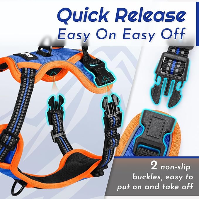 Eagloo Dog Harness Small Sized Dog, No Pull Service Vest with Reflective Strips and Control Handle, Adjustable and Comfortable for Walking, No Choke Pet Harness with 2 Metal Rings, Blue & Orange, S