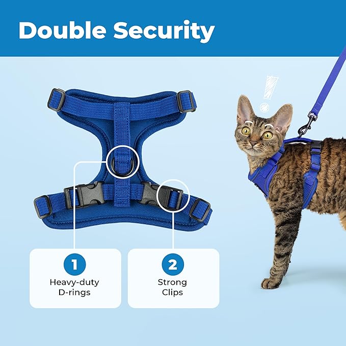 Voyager Escape Proof Cat Harness and Leash Set with Reflective Stitching, Neoprene Handle 5ft - Supports Small, Medium and Large Cats, Kittens for Walking by Best Pet Supplies - Royal Blue, XXS