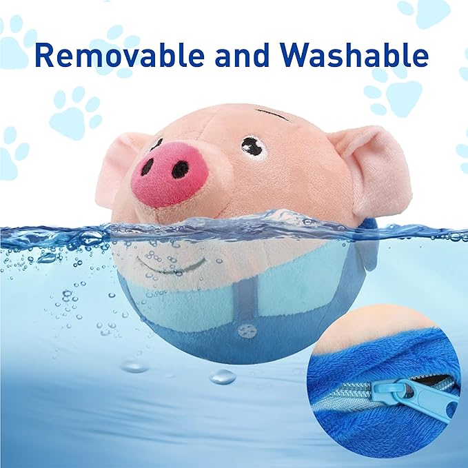 Active Pet Plush Sound Dog Toy, Interactive Ball - Washable Cartoon Pig, Squeaky Dog Toys for Indoor Play (Blue Pig)