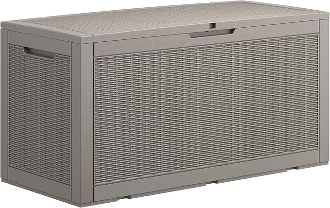 Outdoor Storage Box, Resin Deck Boxes Indoor and outdoor, Waterproof Storage Box Lockable Lid (Grey, 100 Gallon)