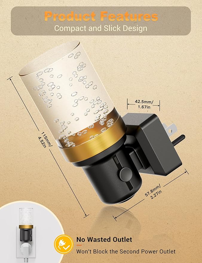 JandCase Night Light, Dimmable Night Lights Plug into Wall, Auto On/Off Light Sensor Nightlight, 3000K Warm White 0-100LM Brightness LED Nightlight, for Hallway Bedroom Kids Room Christmas Gifts