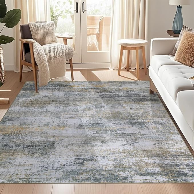 WILLSUN Washable Area Rugs, 5x7 Non-Slip Boho Large Area Rugs for Living Room, Bedroom, Machine Washable Vintage Rug, Indoor Floral Print Carpet for Home Decor, Kid & Pet Friendly Mat