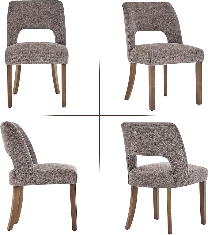 VKNOW Wooden Dining Chairs Set of 4, Modern Fabric Upholstered Dining Room Chair Kitchen Chairs, Farmhouse Dinner Chair for Kitchen Dining Room, Brown