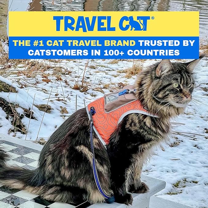 TRAVEL CAT The Pathfinder Cat Harness with GPS Tracker Pocket - Powered by Tractive Cat Harness Escape Proof - Walking Escape Proof Harness for Small, Large Cat, Kitten (Orange, Small)