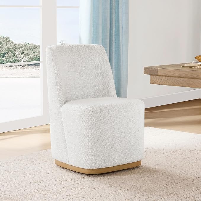 CHITA Upholstered Rolling Dining Chair on Casters Set of 4, FSC Certified Modern Fabric Dining Chair with Casters, Boucle Dining Chairs for Reading Room Kitchen Dining Room, Pearl