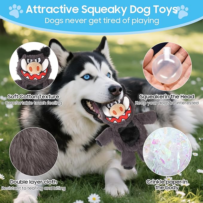 Bzonsmart Dog Squeaky Toys, 5 PCS Crinkle Plush Dog Toys, Dog Toys Value Bundle for Small Medium and Large Dogs, Dog Chew Toys to Keep Them Busy