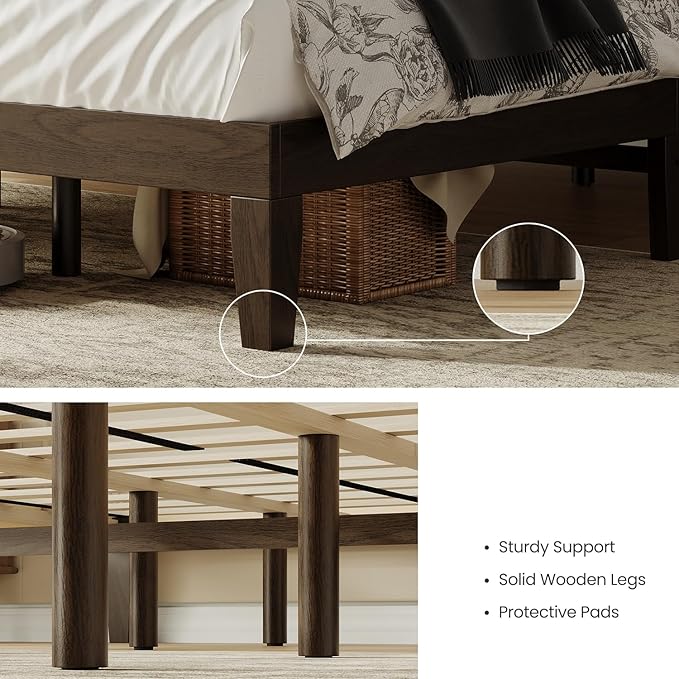 Cal King Size Wood Platform Bed Frame, 12 Inch Solid Wood Bed Frame with Wooden Slats, No Box Spring Needed, Easy Assembly,Espresso