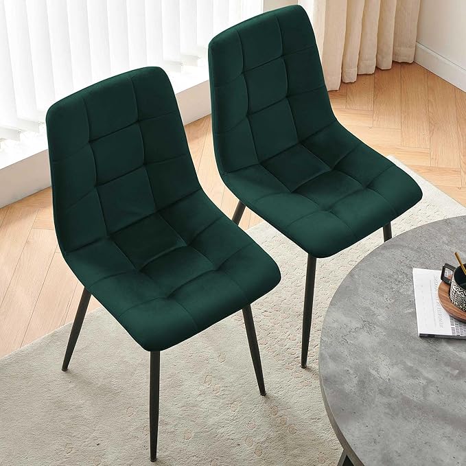 Velvet Dining Chairs Set of 4 - Green Dining Room Chairs with Metal Legs Ideal for Kitchen, Dining Room - Kitchen Chairs Set for 4