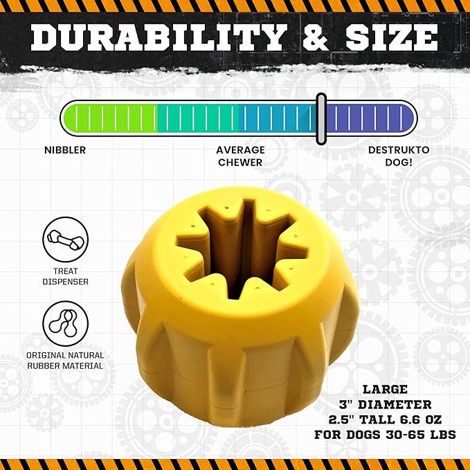 SodaPup Industrial Dog Gear – Durable Dog Treat Dispenser & Chew Toy Made in USA from Non-Toxic, Pet-Safe, Food Safe Natural Rubber for Mental Stimulation, Problem Chewing, Calming Nerves & More