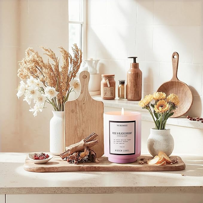 Hidden Label Rose Blackcurrant Soy Candles, 12oz Natural Soy Wax, 75 Hours Long Lasting Clean Burn, Soy Candles for Women, Aromatherapy Candle for Stress Relief, Meditation, Yoga & Relaxation