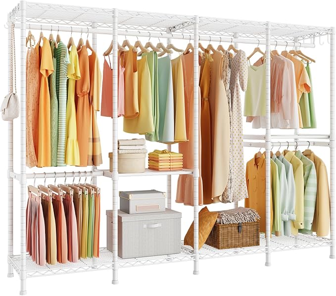 H41 Garment Rack Heavy Duty Clothes Rack, Clothing Racks for Hanging Clothes, Extra Large Freestanding Portable Closet Wardrobe Rack 78.5'' W × 15.8'' D × 76.4'' H, Max Load 1150 Lbs, White