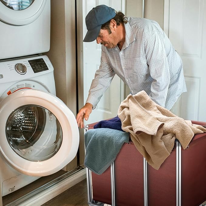 Commercial Laundry Cart on Wheels, 11.35 Bushels Large Roller with Removable Waterproof Canvas Lined Basket, Heavy Duty Stainless Steel for Hotels and Hospitals