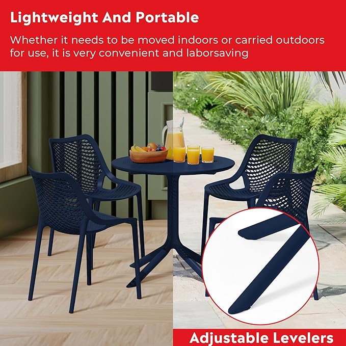 Costaelm Sunshine 31.5" Round Plastic Outdoor Patio Dining Table for 4, Navy Blue