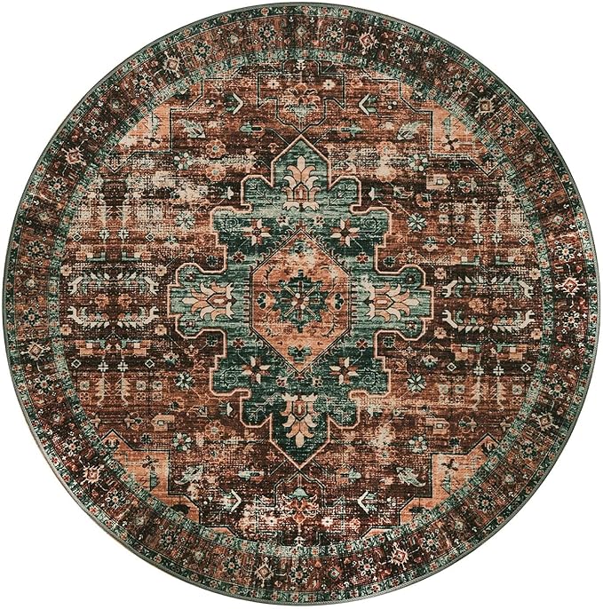 Moynesa Ultra-Thin Washable Round Rug - 3Ft Brown Entryway Rug Low Pile Bathroom Circle Mat, Non Slip Non Shedding Indoor Kitchen Floor Accent Carpet for Bedroom Living Room Foyer Doorway