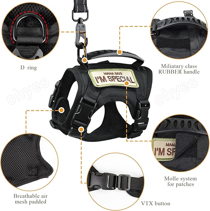 Tactical Cat Harness and Leash for Walking,Escape Proof Soft Adjustable Pet Vest Harness for Large Cat,Breathable Mesh Small Dog