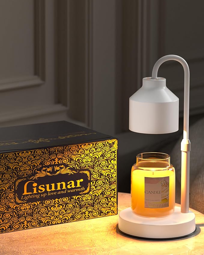 Electric Candle Warmer Lamp White, Candle Lamp Warmer with Timer, Wax Warmer Lamp for Jar Candles, Adjustable Height Candle Light Warmer with 2 Bulbs