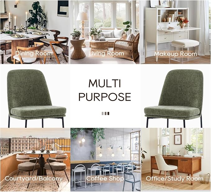 COLAMY Modern Dining Chairs Set of 4, Fabric Upholstered Dining Room Chairs Dinner Chair Stylish Kitchen Chairs with Curved Back and Metal Legs, Green