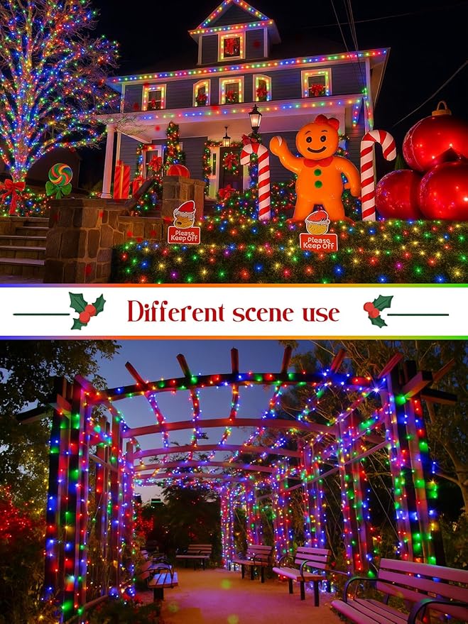 2025 New Christmas Cluster Lights 800LED with Flowing Twinkling, Firecracker Fairy Lights with 15 Modes & Timer, Waterproof Christmas String Lights for Indoor Outdoor Xmas Tree Party Garden Multicolor