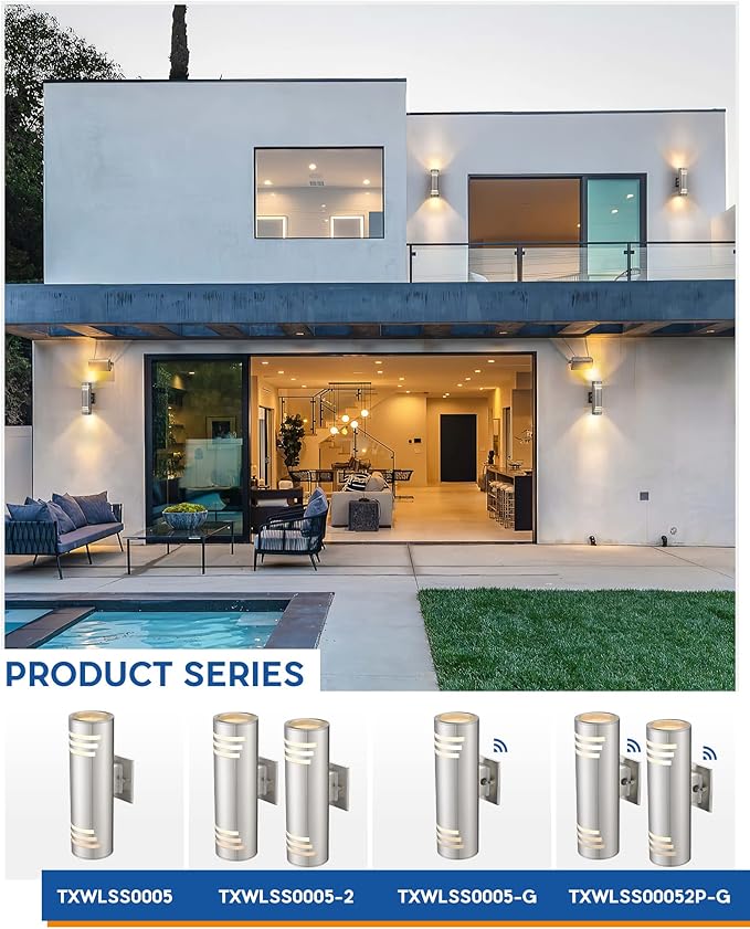 TENGXIN Dusk to Dawn Outdoor Wall Lights,Exterior Wall Light Fixture with Stainless Steel Cylinder,Sensor Lights for Outside,Waterproof.