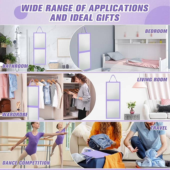 Foldable Portable Full Length Mirror for Dorm Dance Backstage Camping Travel Hanging Folding Makeup Body Mirror for Dancers Artists Home Aestheticians Spa(Purple,33.5" X 13.4")