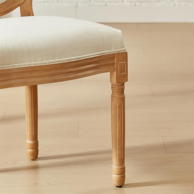 Nrizc French Dining Chairs Set of 6, French Country Dining Chair, Vintage Farmhouse Dining Chairs with Round Back, Solid Wood Beige Fabric Dining Room Chairs, for Kitchen, Bedroom, Dining Room