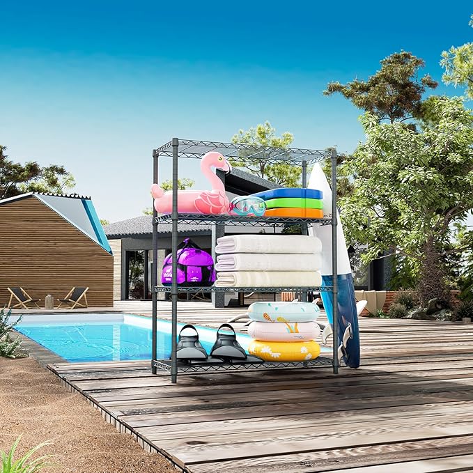 IZEUK Outdoor Metal Storage Shelving Unit, 4-Tier Heavy Duty Wire Rack Organizer with Rust-Resistant and Corrosion-Proof Coating (Grey, 17.7" D x 47.24" W x 59" H)