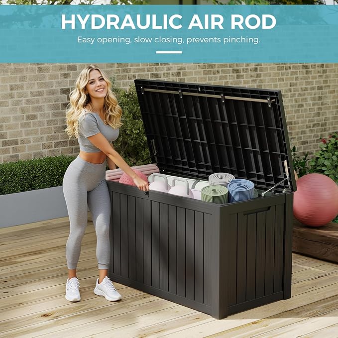 Outdoor Storage Box, Resin Deck Boxes Indoor and outdoor, Waterproof Storage Box Lockable Lid (Black, 150 Gallon)