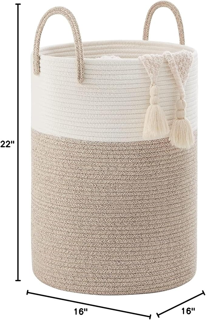 YOUDENOVA Woven Rope Laundry Hamper Basket, 72L Tall Luandry Basket, Baby Nursery Hamper for Blanket Storage in Bedroom-Large-Brown