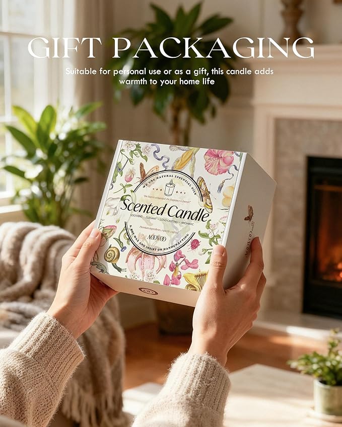 AOOVOO Energy Candles Set for Women - 4 Pack Candles for Home Scented, 28 oz 200 Hour Burn, Aromatherapy Candle with Crystals, Laughter Red Quartz/Love Rose Quartz/Joy Citrine/Passion Red Agate