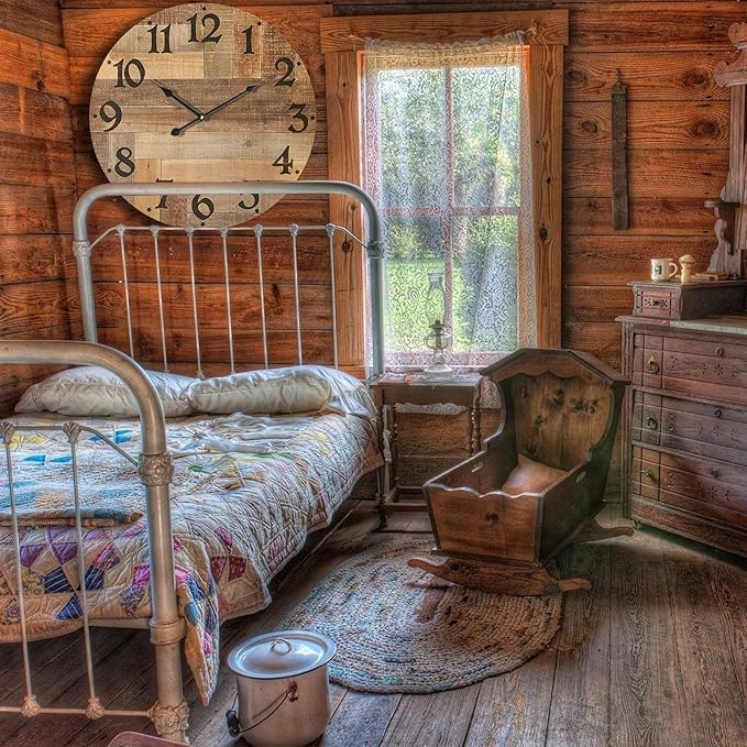 24 Inch Silent Large Wall Clock Battery Operated for Farmhouse Kitchen,Non-Ticking Retro Wall Clock with Big Numbers for Living Room,Vintage Wood Clock for Bedroom Home Country Office School