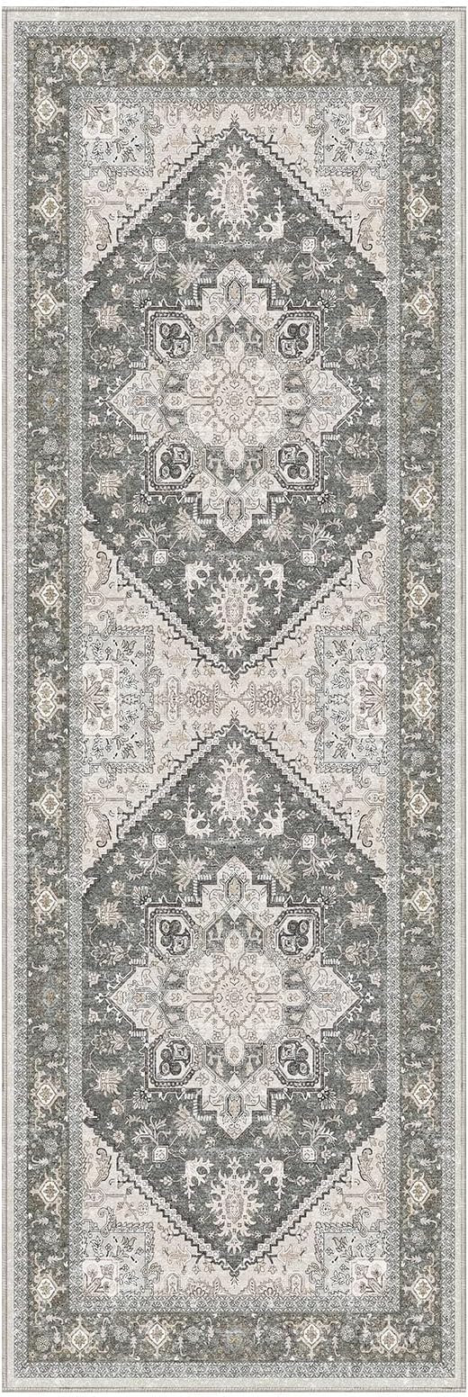 OPPODREAM Thin Entryway Rug 2x6, 2x6 Rug Runner, Washable Hallways Carpet 2 x 6 with Non Slip Backing, Low-Pile Bedside Carpet 2 x 6, Long, Faux Cashmere, Greenish Grey