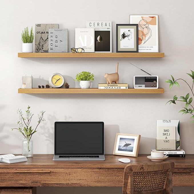 Heimlove Floating Shelves for Wall 40 Inch,Mounted Storage & Display Hanging Shelf with Invisible Brackets,for Bedroom,Living Room,Kitchen,Office,Set of 2,Oak Color