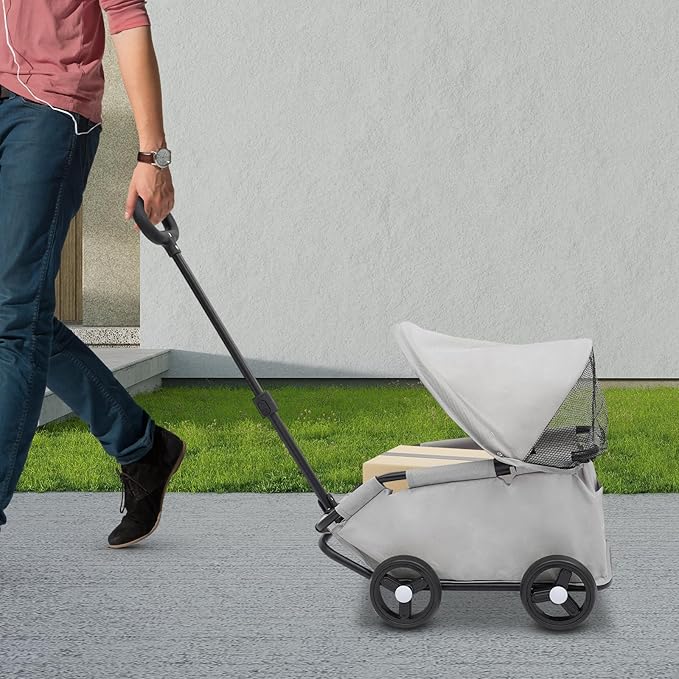 Small Dog Stroller, Pet Stroller for Shopping Walking, 4 Wheels Folding Dog Cart, for Cats/Dogs Weighing Less Than 15.43 Pounds (Grey)