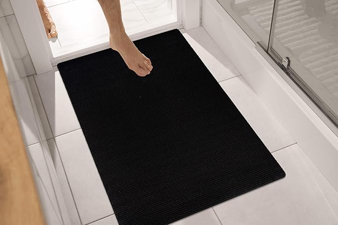 Non Slip Black Solid Rubber Back Thing Door Mat for Entryway 2x3 for Kitchen, Rug for Bathroom, Stain Resistant Easy Cleaning Non Shedding Carpet Black 2 x 3