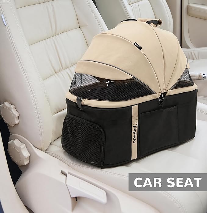 Pet Stroller,4Wheels 3in1 Multifunctiona Dog Stroller with Brake,33lb Weight Capacity,Lightweight Portable One-Click Folding,Storage Basket Cup Holder,for Dogs/Cats Travel,Khaki