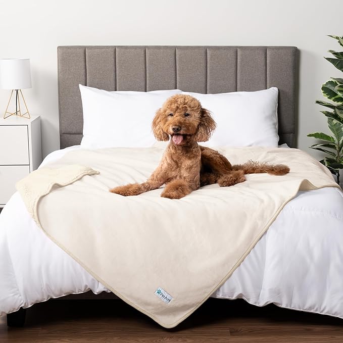 PetAmi Waterproof Dog & Cat Blanket for Medium to Large Pets, Pee Proof & Reversible, Soft Fleece, 40x60 Beige
