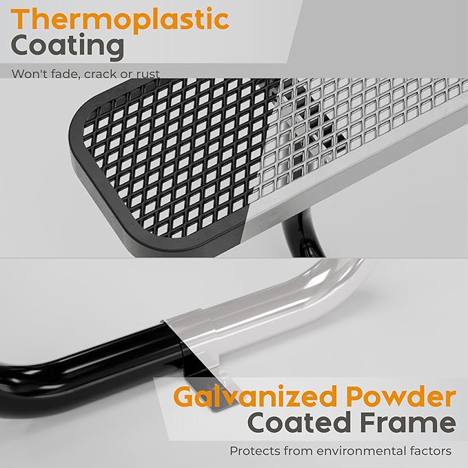 Metal Picnic Tables for Outdoors with Umbrella Hole - Coated Steel Heavy Duty Commercial Grade Furniture with Adjustable Seats (Black, 38 in, Square)