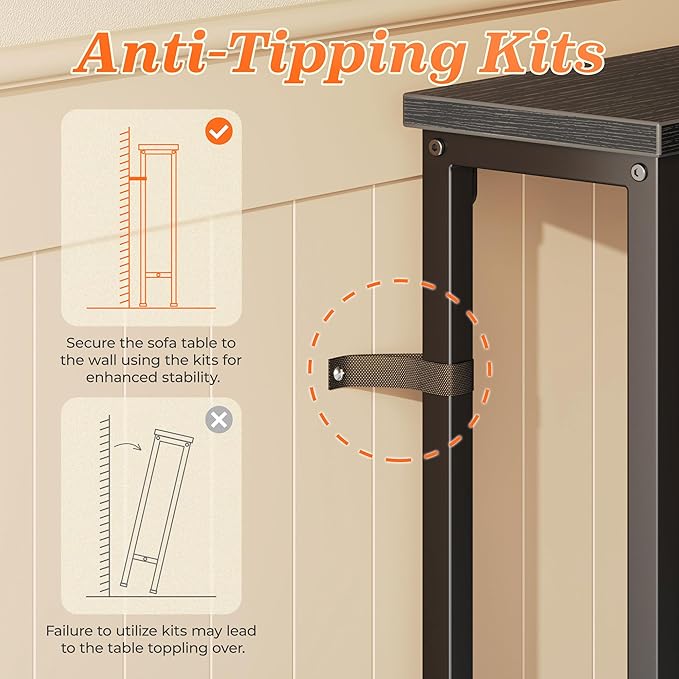 SUPERJARE 102 Inch Sofa Table with 2 Power Outlets and USB-C Ports, 5.9 Inch Narrow Console Table with Storage, Extra-Long Entryway Hallway Couch Table Behind Sofa, Small Spaces, Living Room, Black