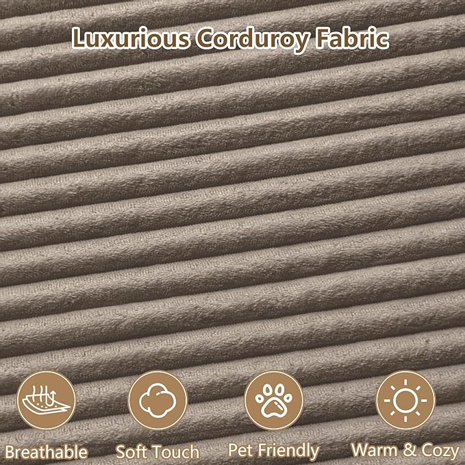 96" U-Shape Cloud Couch, Modern Modular Sectional L-Shape Sofa with Ottoman, Corduroy Upholstered Couches Deep Seat Chaise Longue for Living Room, No Assembly Required(Camel, Left Facing)